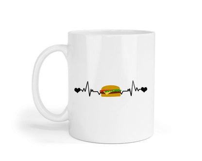 Burger Heartbeat - Funny Ceramic Novelty Mug & Coaster Coffee Tea Cup Office Foodie Gift