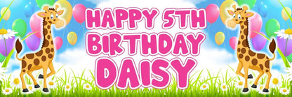 2 Personalised Birthday With Giraffe Banners Party Celebration Decoration Poster