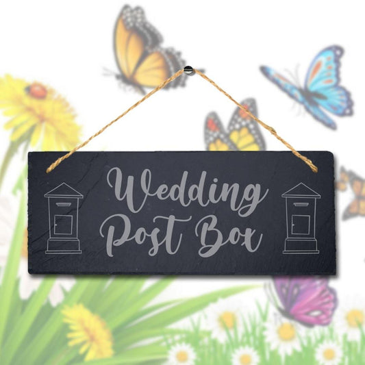Wedding Post Box Laser Engraved Hanging Rustic Slate Greetings Gift Plaque Sign