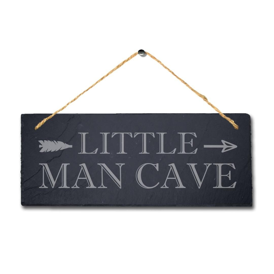 Little Man Cave Right Arrow Direction Laser Engraved Hanging Slate Bar Plaque Sign