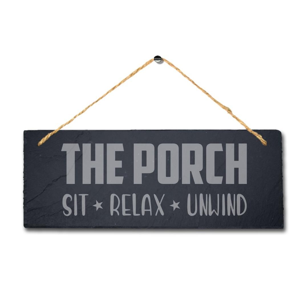 Porch Hanging Slate Sign Laser Engraved Plaque Sit Relax Unwind Home Garden Gift
