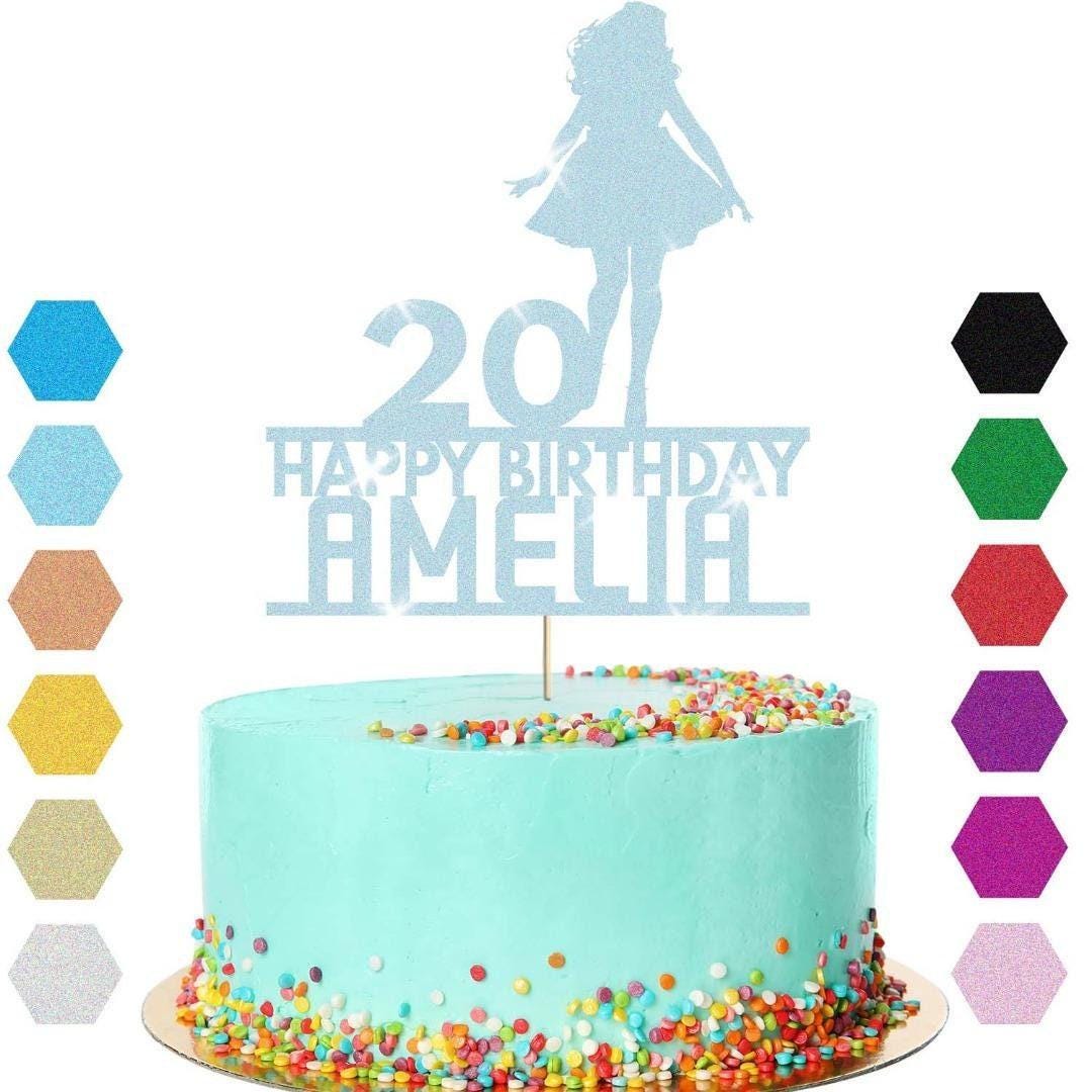 Personalised Glitter Lady Cake Topper: Any Name & Age