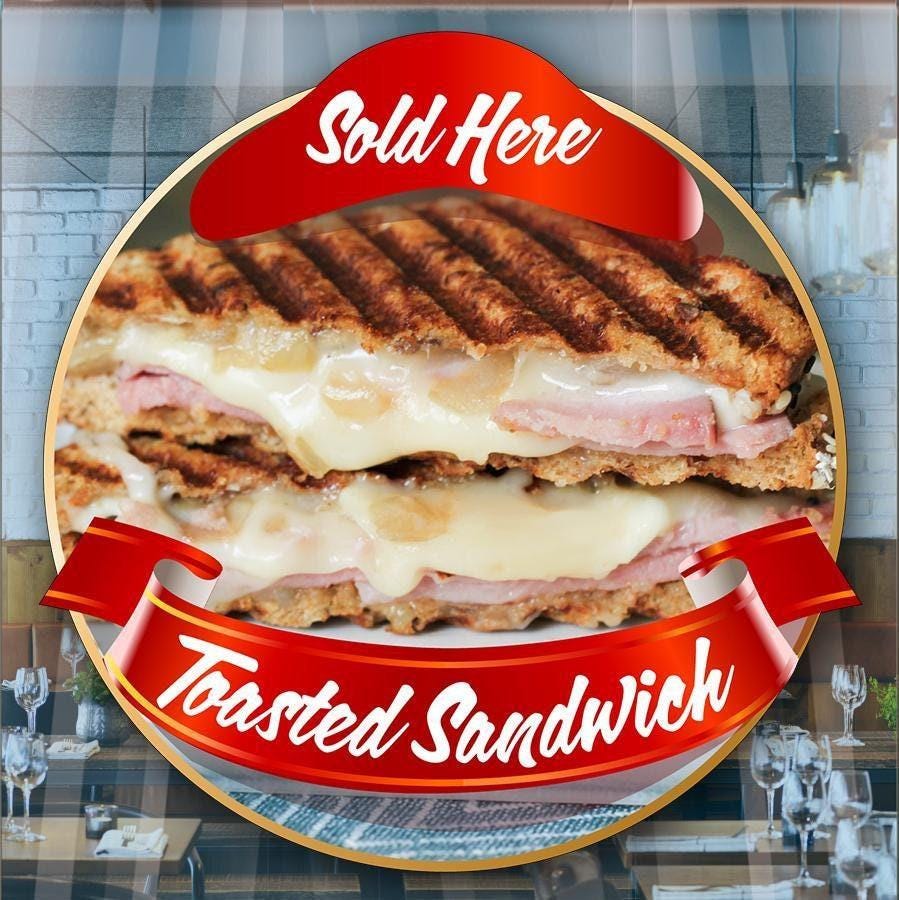 Toasted Sandwich Toastie Catering Window Cafe Shop Restaurant Sticker Sign Decal