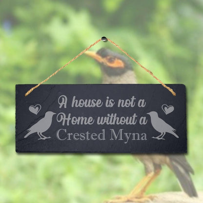 House Not Home Without Crested Myna Laser Engraved Hanging Slate Starling Sign