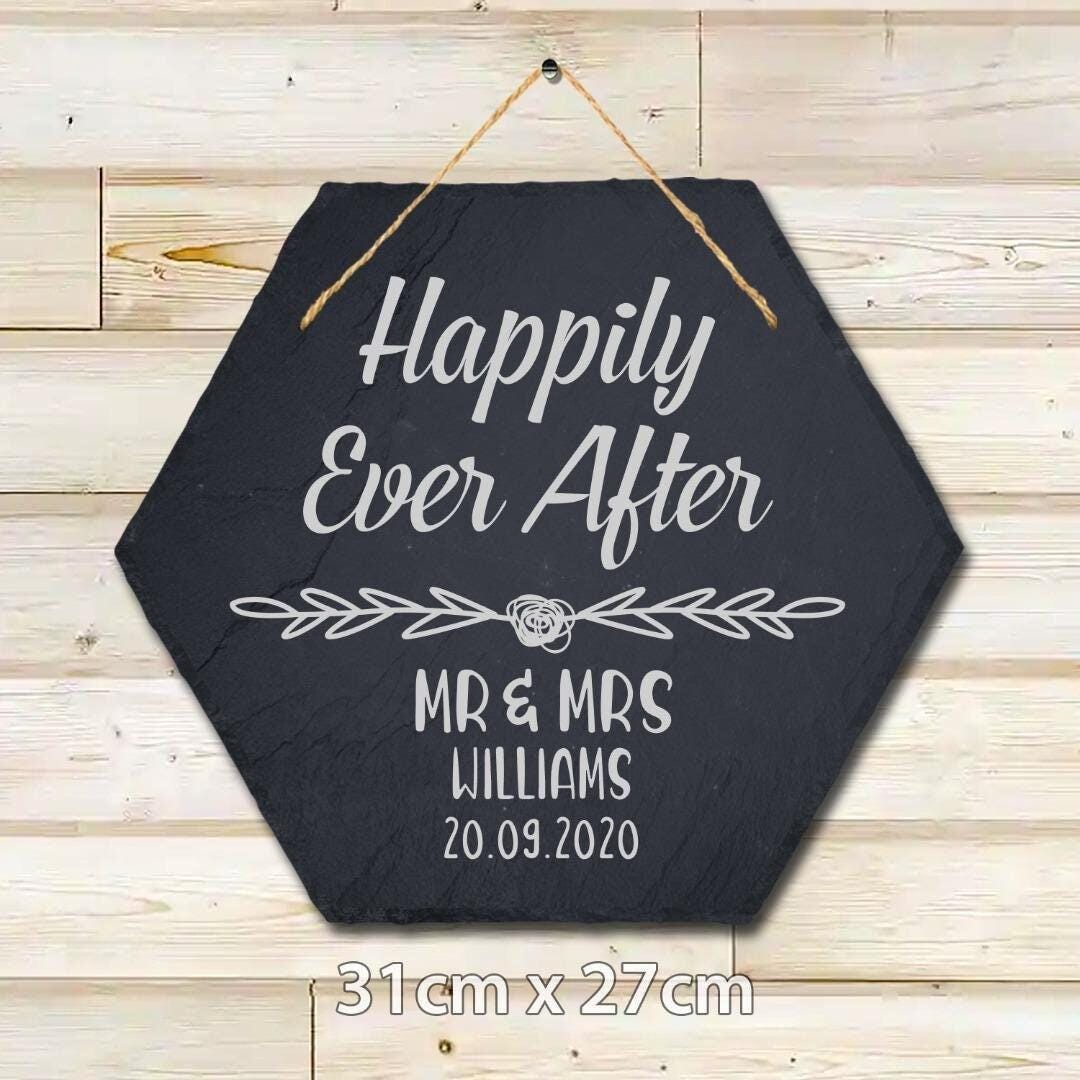 Personalised Wedding Slate Plaque: Happily Ever After Hanging Sign