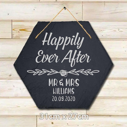 Personalised Wedding Slate Plaque: Happily Ever After Hanging Sign