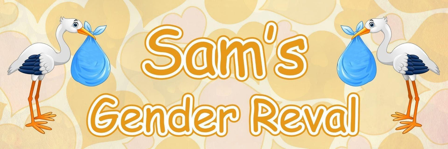 2 Personalised Stork Gender Reveal Party Celebration Banners Baby Announcement Decoration Posters