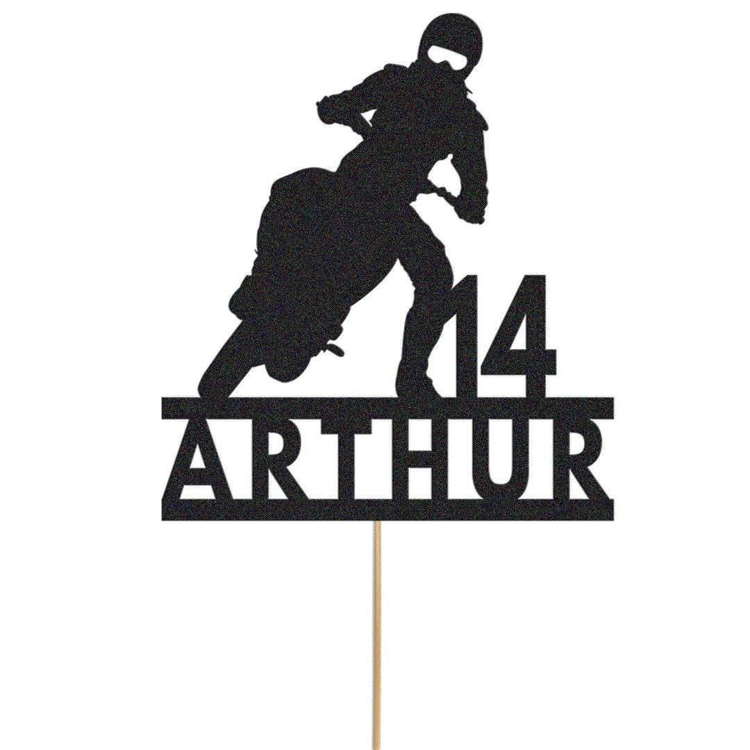 Personalised Glitter Motorbike Cake Topper: Biker Birthday Decoration