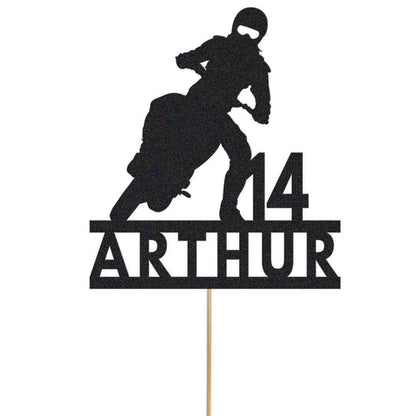 Personalised Glitter Motorbike Cake Topper: Biker Birthday Decoration