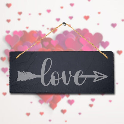 Love With Right Way Arrow Laser Engraved Hanging Slate Wedding Venue Plaque Sign