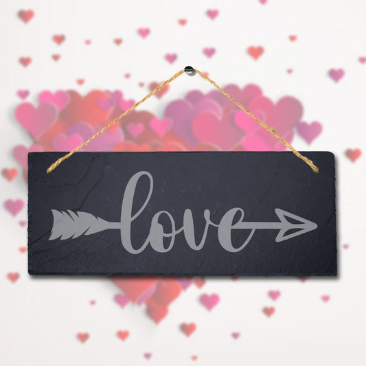 Love With Right Way Arrow Laser Engraved Hanging Slate Wedding Venue Plaque Sign