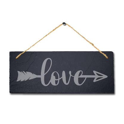 Love With Right Way Arrow Laser Engraved Hanging Slate Wedding Venue Plaque Sign