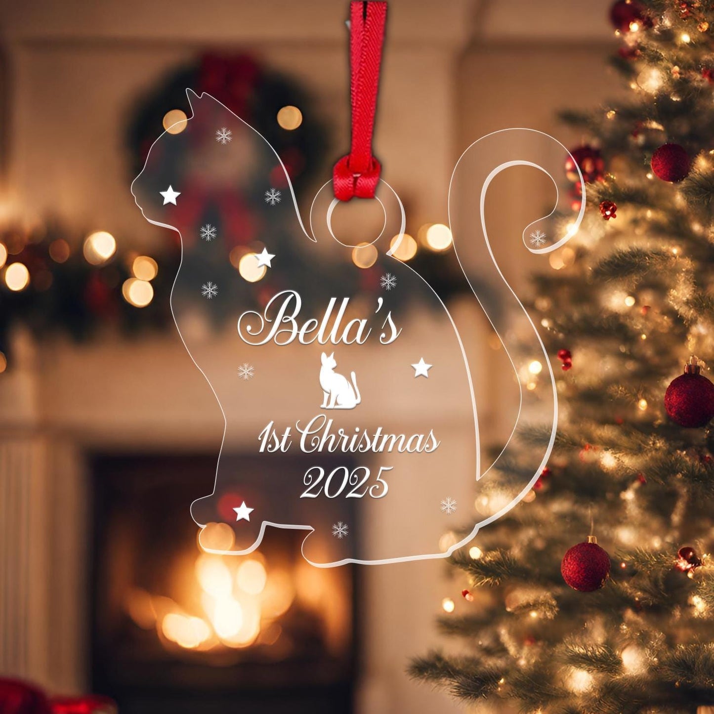 Personalised First Christmas Cat Bauble 1st Kitten Xmas Acrylic Tree Decoration Gift