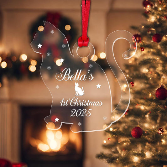 Personalised First Christmas Cat Bauble 1st Kitten Xmas Acrylic Tree Decoration Gift