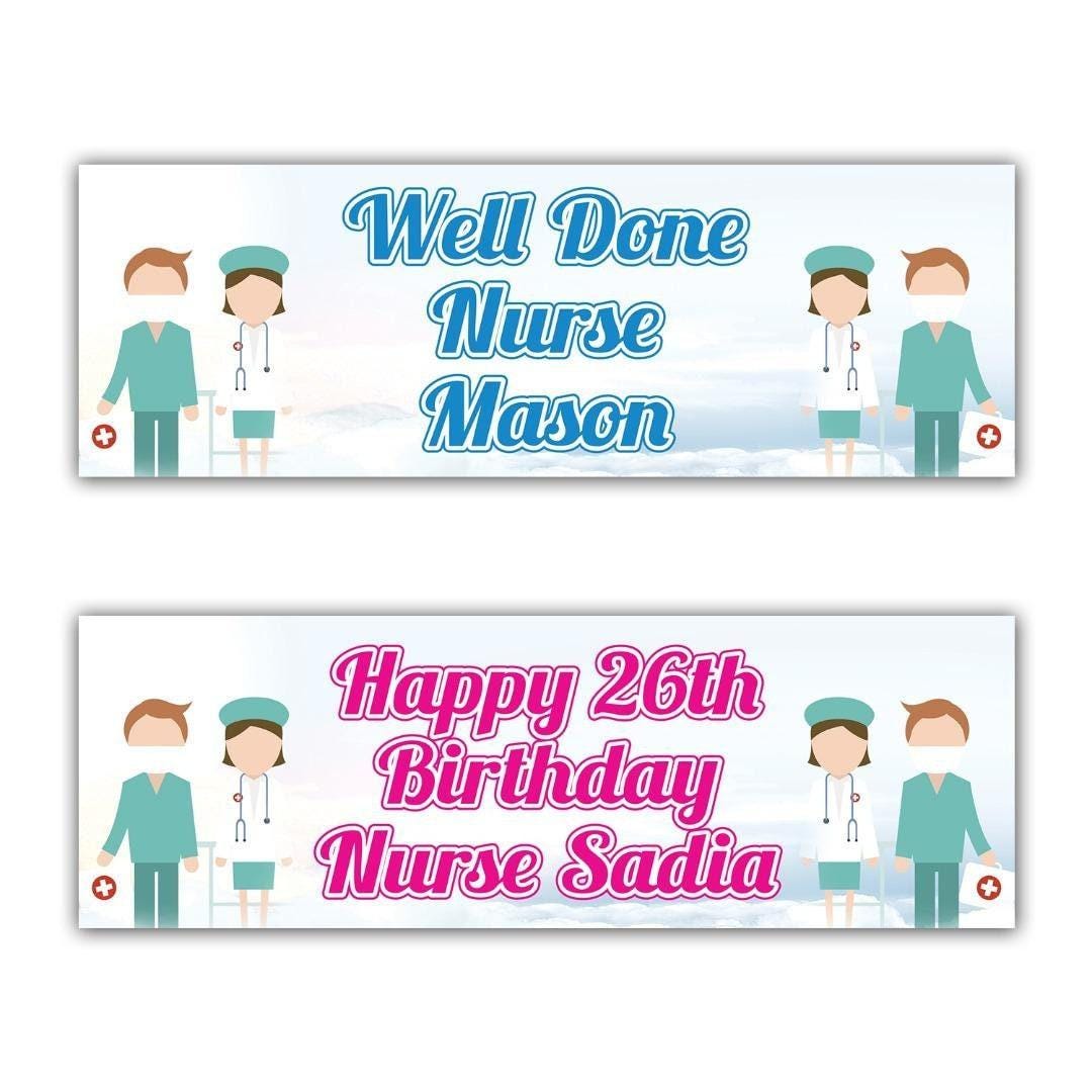 2 Personalised Nurse Birthday Party Celebration Banners Decoration Posters