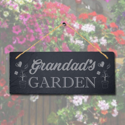 Grandads Garden Love Engraved Hanging Slate Garden Fathers Day Plaque Sign