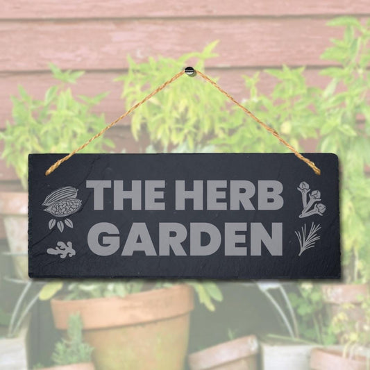 The Herb Garden Laser Engraved Hanging Slate Home Decor Garden Plaque Sign