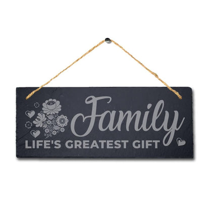 Family Life Greatest Gift Laser Engraved Hanging Slate Home Decor Plaque Sign