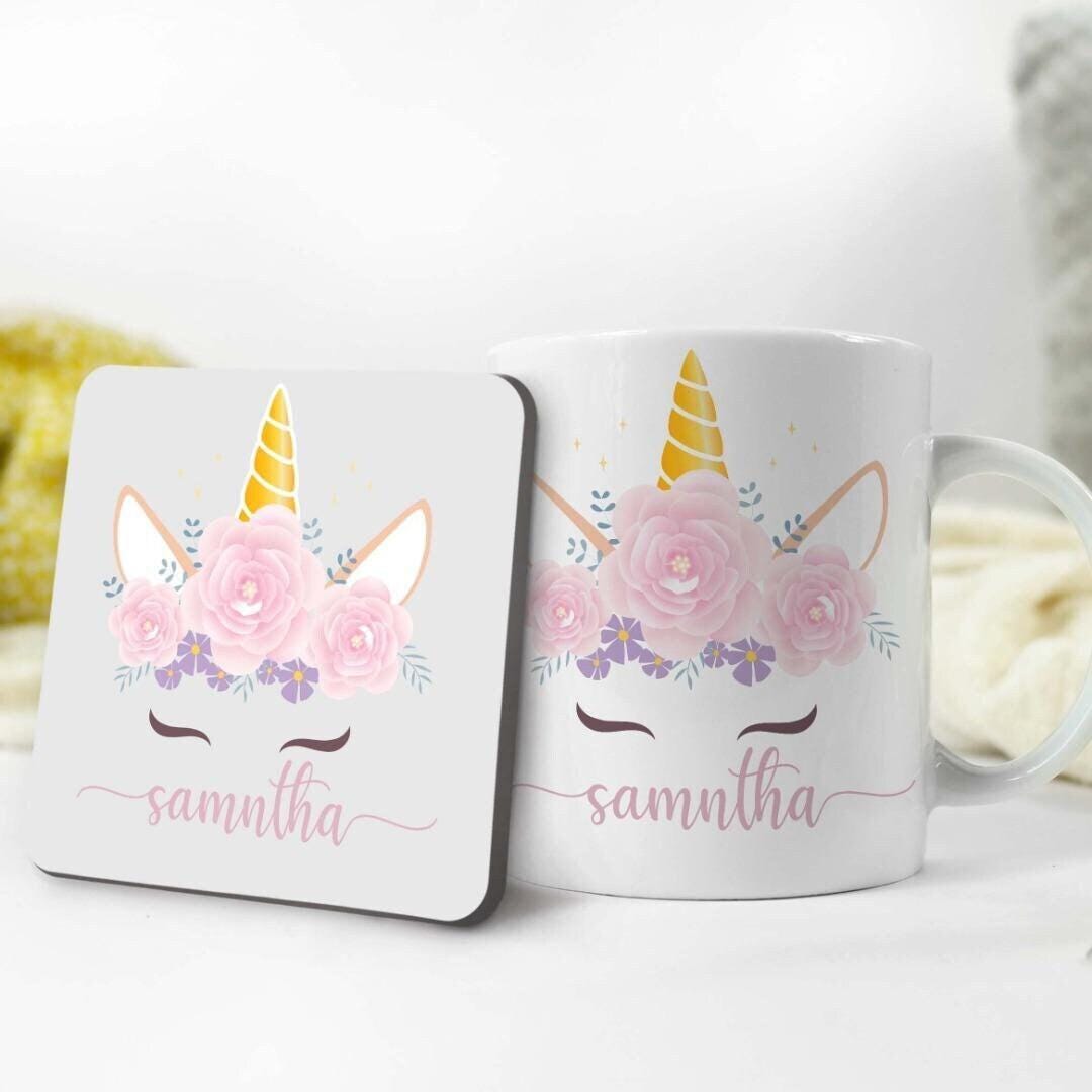 Personalized Unicorn Mug & Coaster Set: Fantasy Tea Coffee Cup Gift