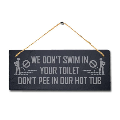 Engraved Slate Hot Tub Sign: Funny Pool Decor (30cm x 12cm)