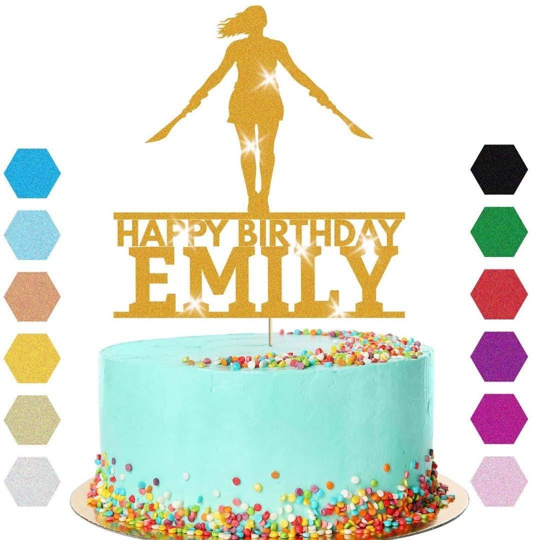 Warrior Double Swords Cake Topper Personalised Girls Birthday Cake Decoration Any Name & Age