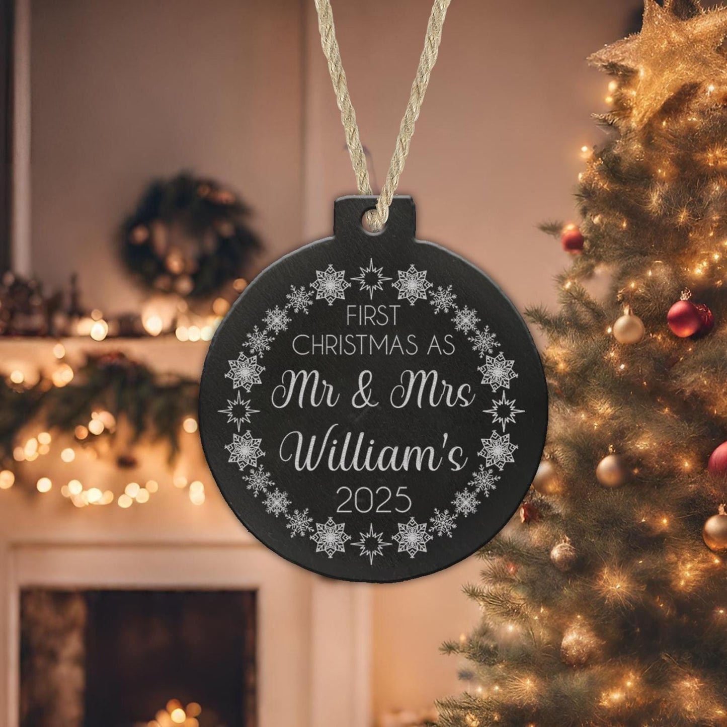 Personalised Mr & Mrs First Christmas Bauble: Acrylic or Ceramic