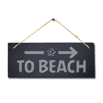 To Beach Right Way Arrow Laser Engraved Hanging Slate Ocean Sea Plaque Sign