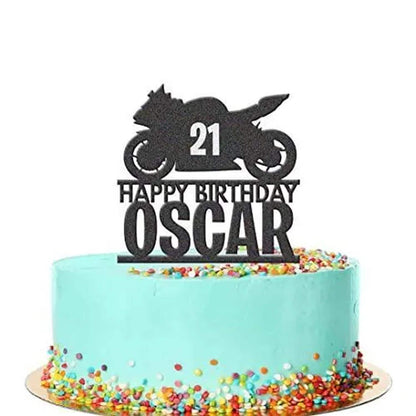 Personalised Acrylic Motorbike Racing Boys Birthday Cake Topper Decoration Gift
