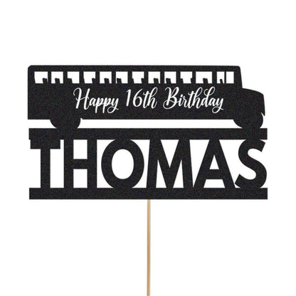 Personalised Glitter Bus Cake Topper: Custom Name & Age