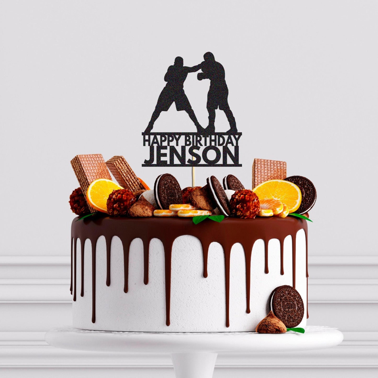 Personalised Boxing Cake Topper: Glitter Birthday Decoration