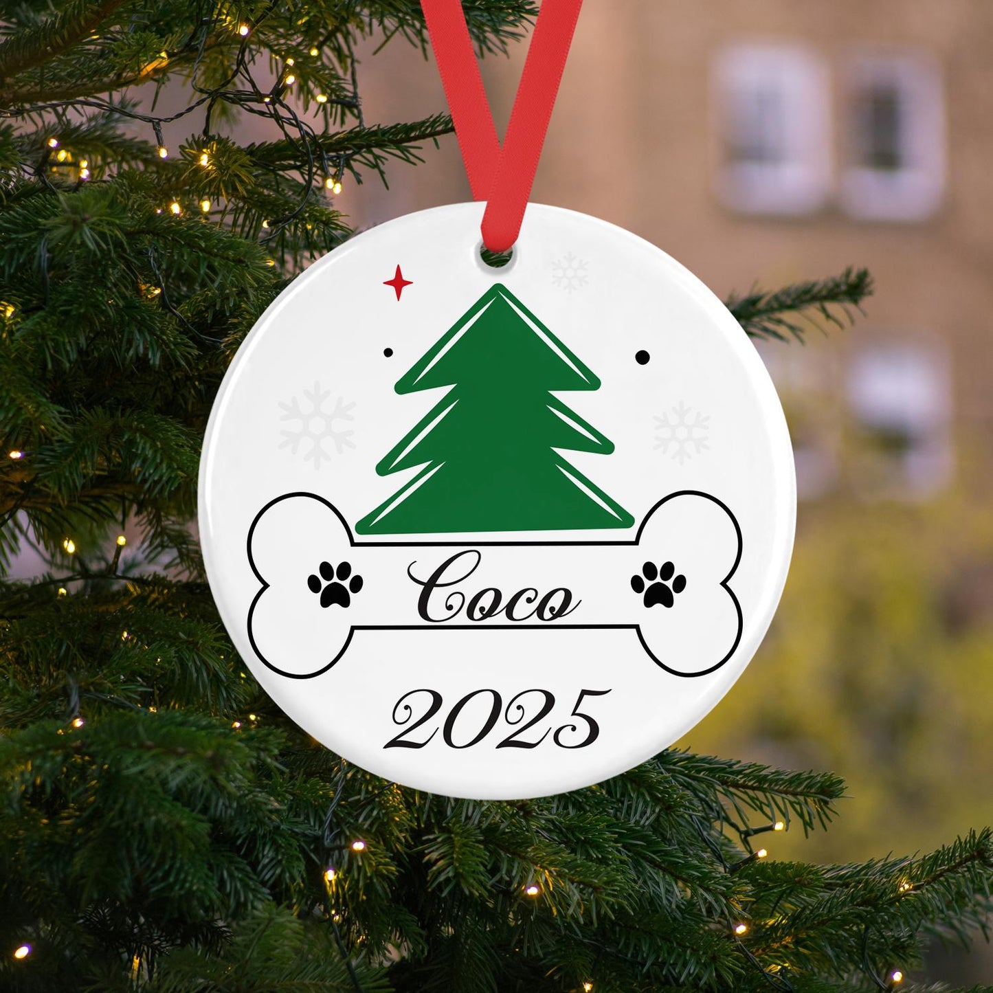 Personalised First Christmas Dog Ceramic Bauble 1st Puppy Xmas Ceramic Tree Decoration Gift