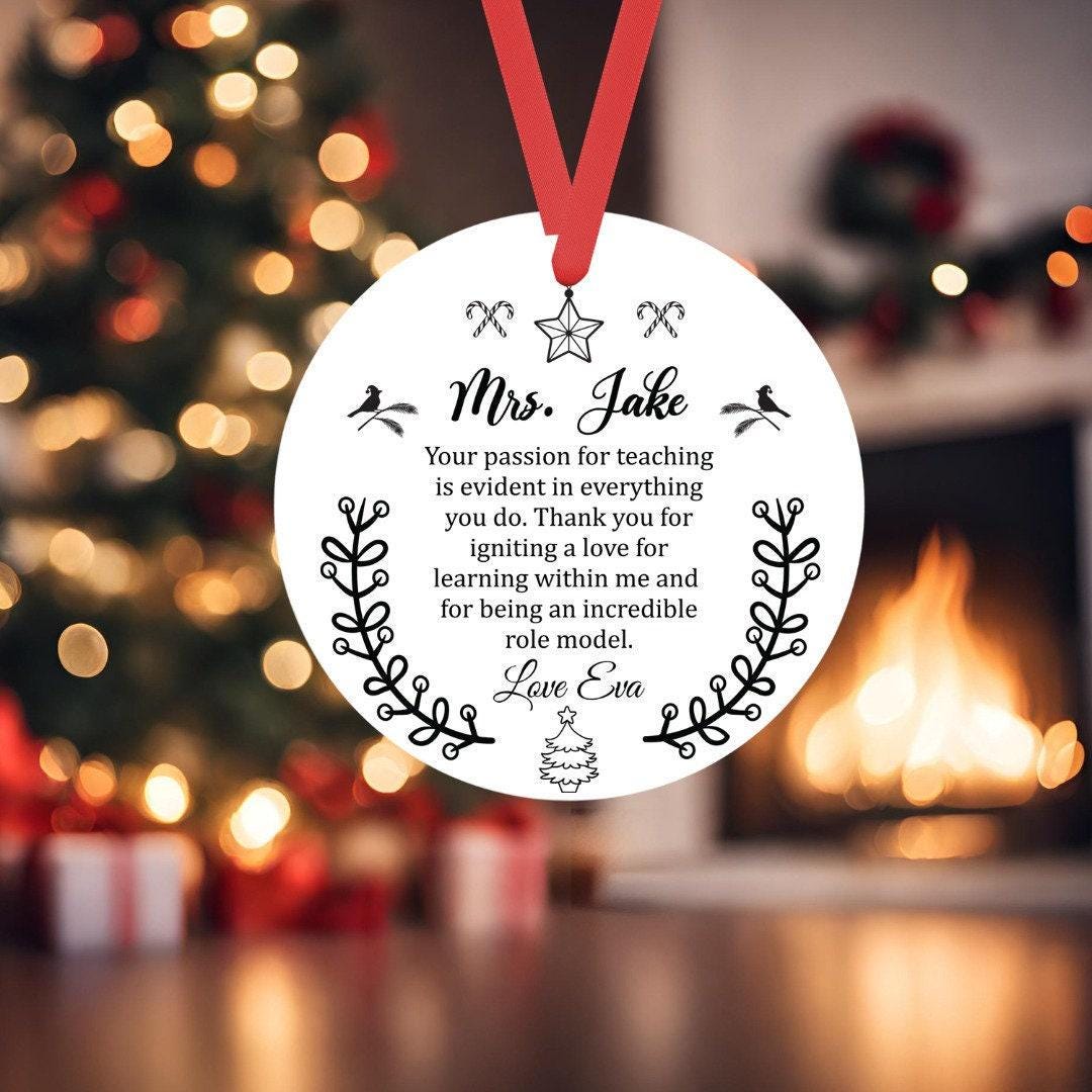 Personalised Christmas Bauble Thanksgiving Teacher Appreciation Xmas Tree Decoration Round Hanging Keepsake Gift