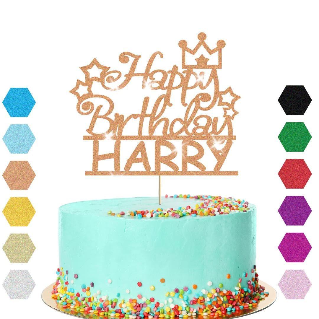 Personalised Prince Crown Glitter Cake Topper Any Name Birthday Cake Decoration