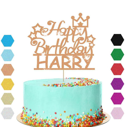 Personalised Prince Crown Glitter Cake Topper Any Name Birthday Cake Decoration