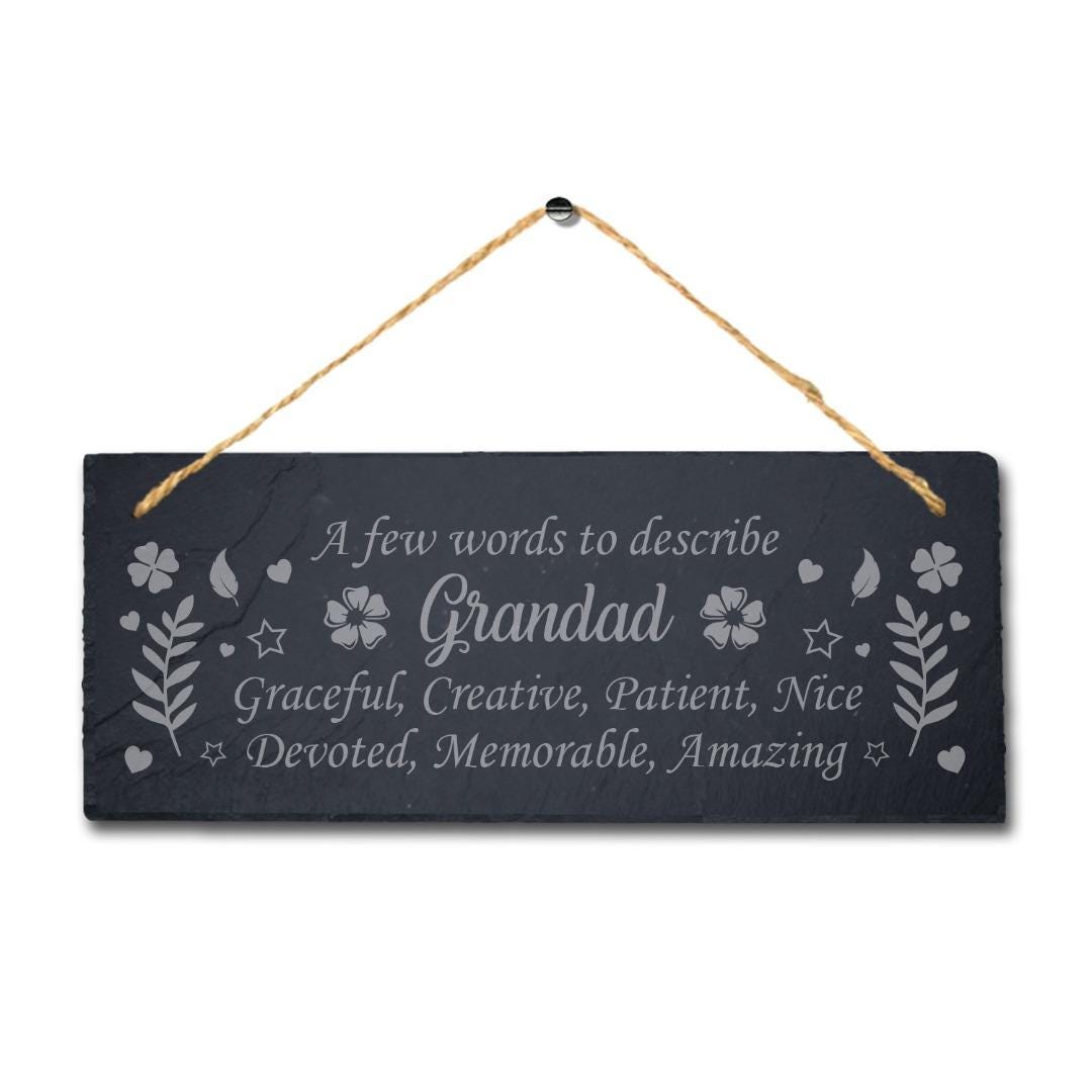 Engraved Slate Plaque: Grandad Gift with Jute Rope