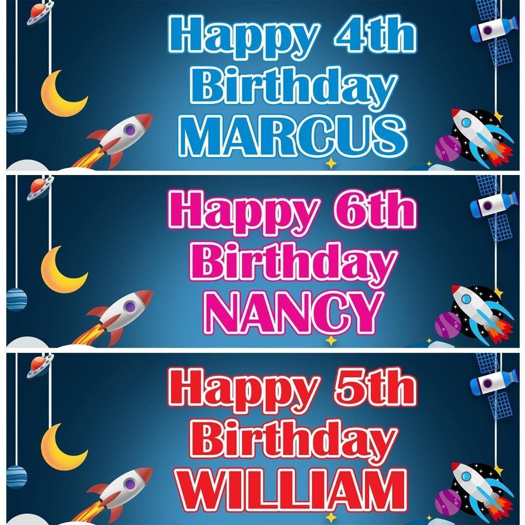 2 Personalised Space Rocket Party Celebration Banners Decoration Posters