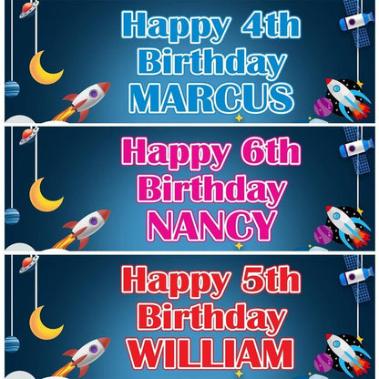 2 Personalised Space Rocket Party Celebration Banners Decoration Posters