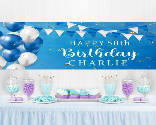 Personalised Birthday Banner: Blue Theme Party Decor