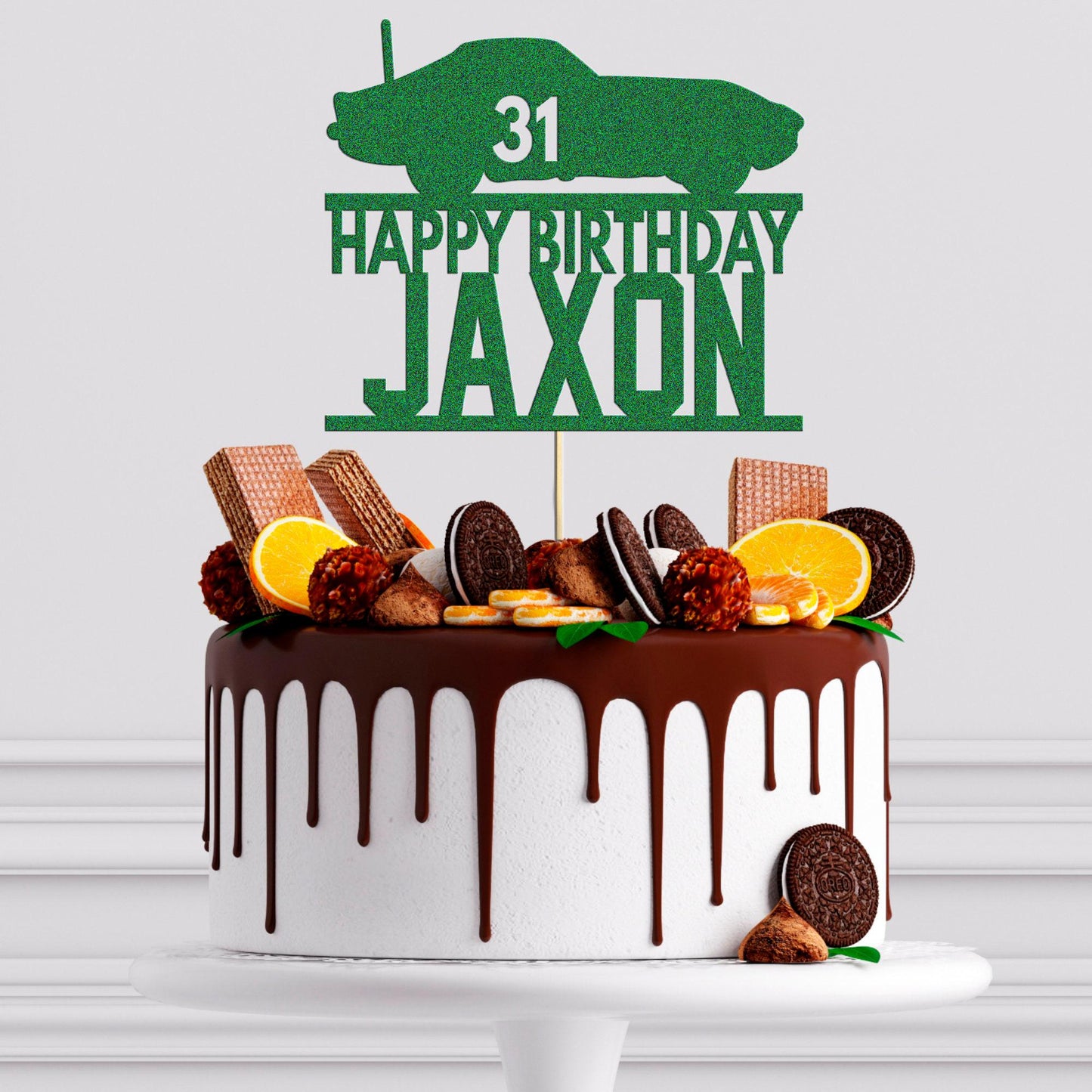 Personalised Racing Car Glitter Cake Topper: Birthday Party Decoration