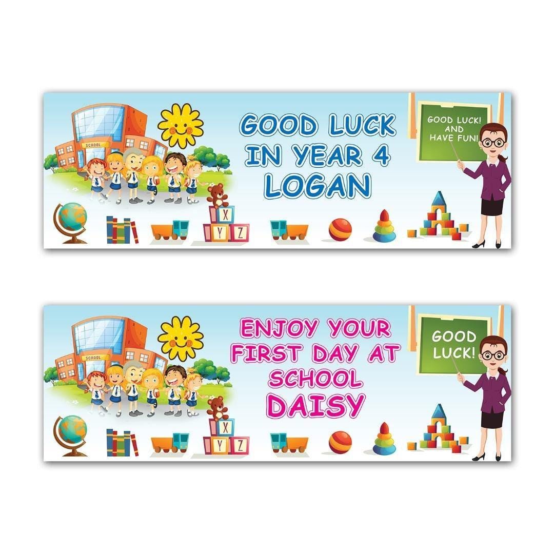 2 Personalised Good Luck School Party Celebration Banners Decoration Posters
