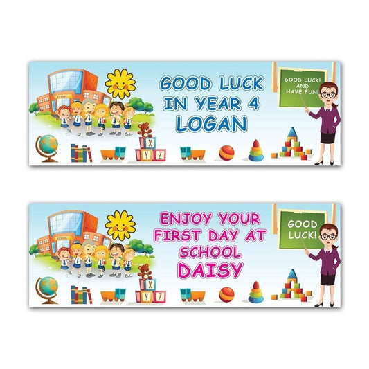 2 Personalised Good Luck School Party Celebration Banners Decoration Posters