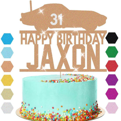Personalised Glitter Racing Car Cake Topper: Birthday Decoration