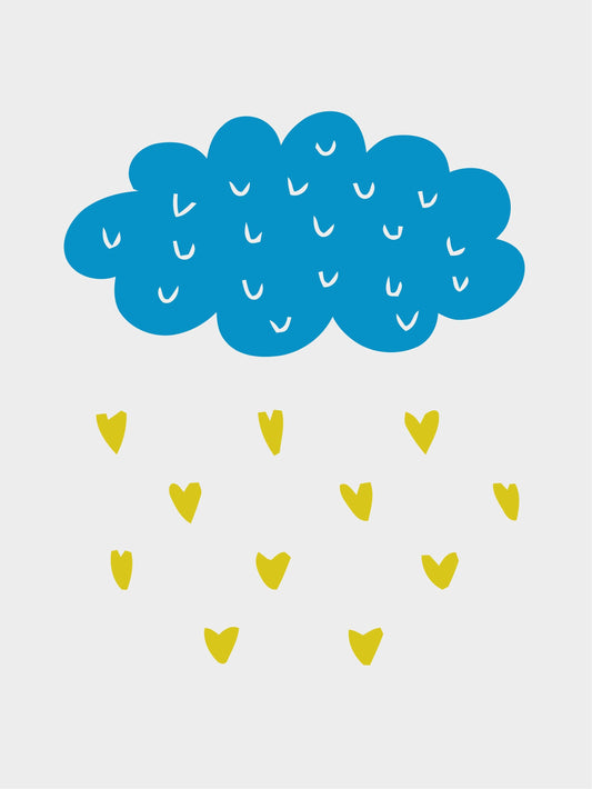 Blue Cloud Raining Hearts Nursery Bedroom Boys Girls Wall Decor Art Poster Print