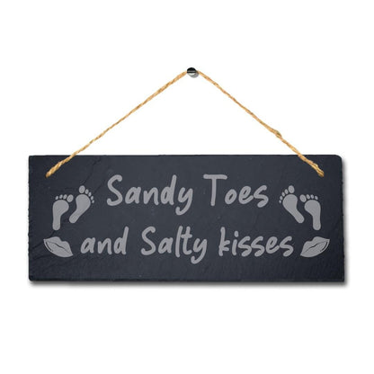 Sandy Toes And Salty Kisses Engraved Hanging Slate Ocean Beach Sea Plaque Sign