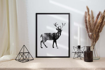Deer Kids Bedroom Silhouette Forest Animal Wall Art Home Room Decor Print Poster