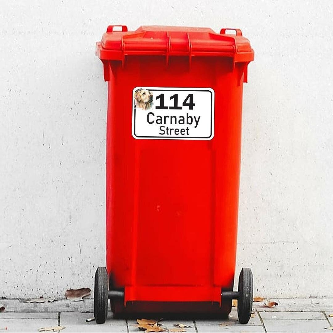 Personalized Dog Wheelie Bin Sticker: Road Name & Number, Waterproof Vinyl