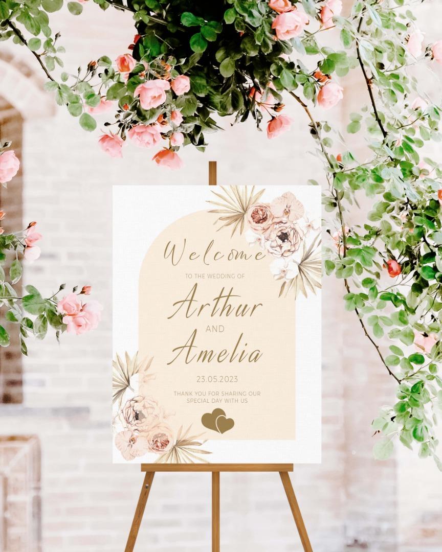 Personalised Wedding Welcome Sign: Floral Entrance Decor (Digital Print Available)