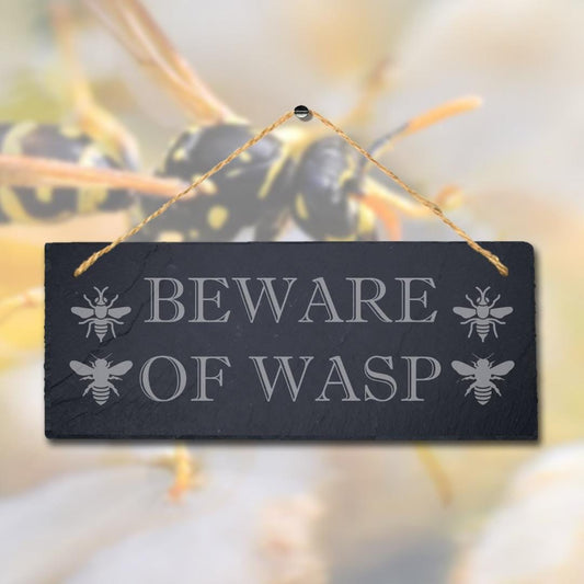 Beware Of Wasp Laser Engraved Hanging Slate Caution Home Decor Plaque Sign