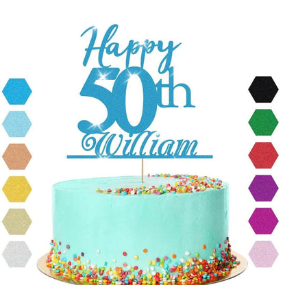 Personalised Name 50th Birthday Glitter Cake Topper Party Cake Decoration Gift
