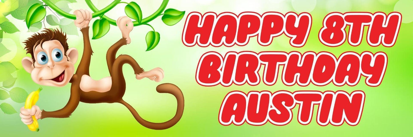 2 Personalised Little Monkey Birthday Party Celebration Banner Decoration Poster